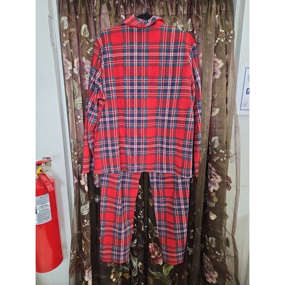 Ralph Lauren Womens Red Plaid Crest Christmas Pajama Pjs Set Top Pants Sz L - Picture 10 of 12